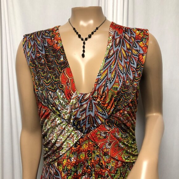 MT Collection Dress Womens Sz Large Colorful Paisley Stretchy Sleeveless V Neck - Picture 2 of 8